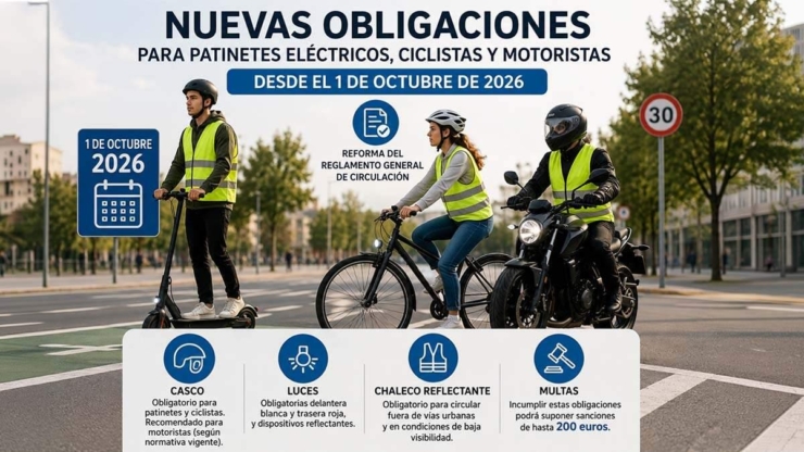 Nuevas obligaciones de seguridad para motoristas, ciclistas y usuarios de patinetes desde octubre de 2026
