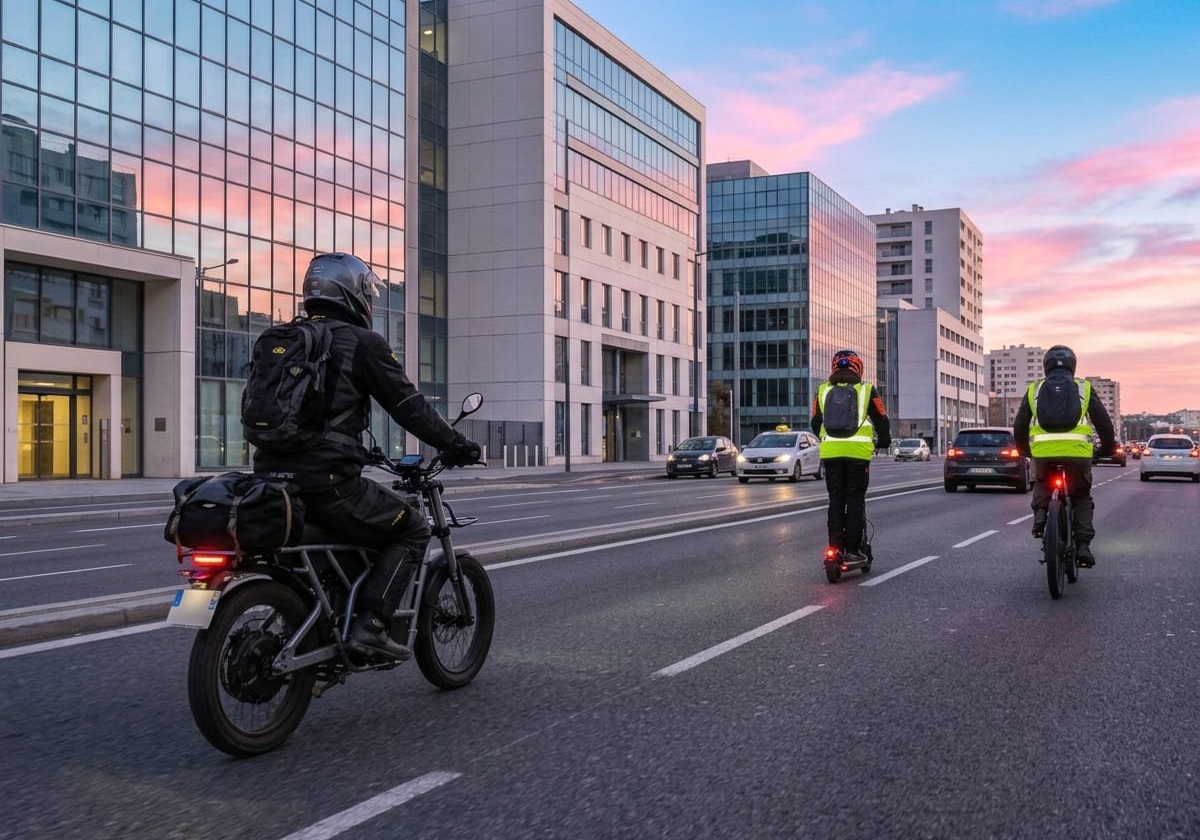 Riders y otros profesionales deberán circular con chaleco reflectante en motos, bicicletas y VMP