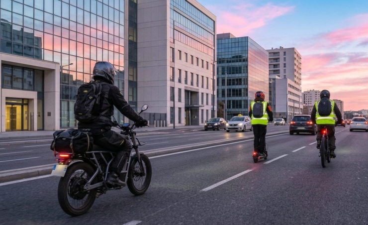 Riders y otros profesionales deberán circular con chaleco reflectante en motos, bicicletas y VMP